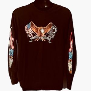AlStyle Mens black long sleeve t-shirt with Eagle on front and on sleeve Size XL